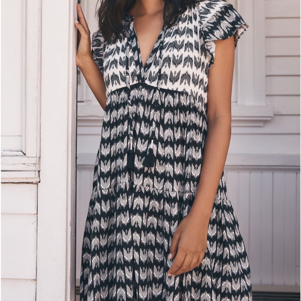 Anthropologie Black and White Ikat Mini Dress